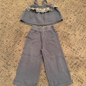 Charming Kids' Gray Skirt Set with Floral Detail